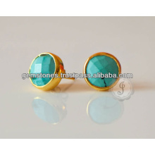 Bezel Jewelry Wholesale, Vermeil Turquiose Stud Gemstone Earrings